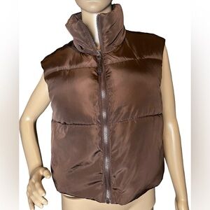 Ci Sono Puffer Cropped Vest Sleeveless High Neck Full Zip Jacket Collared Medium
